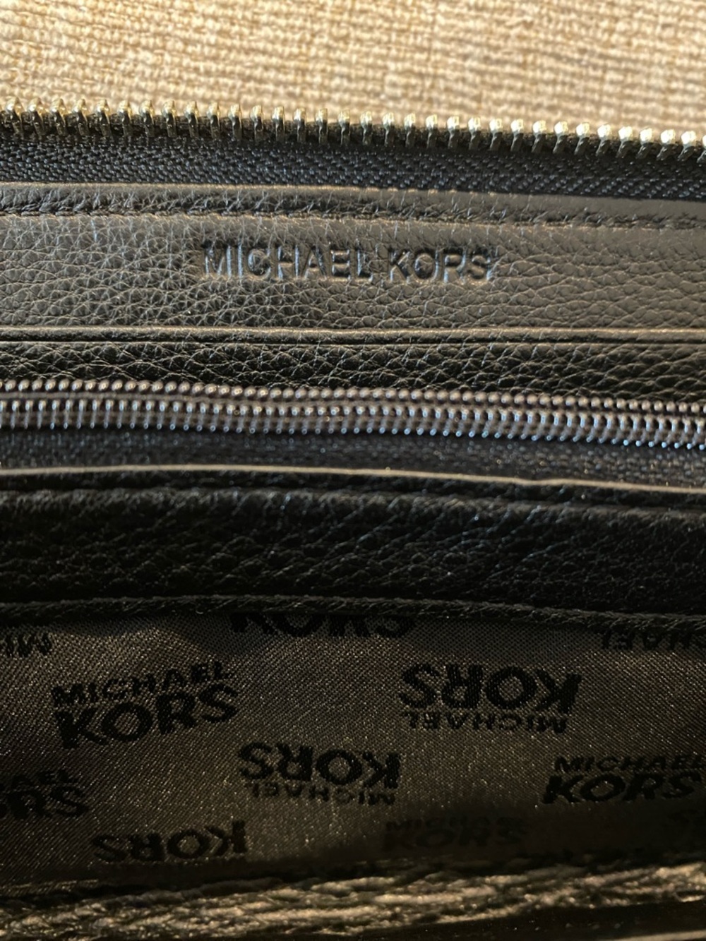 Michael Kors Black Pebbled Leather Zip-Around Wallet with Silver Plaque - Picture 5 of 5